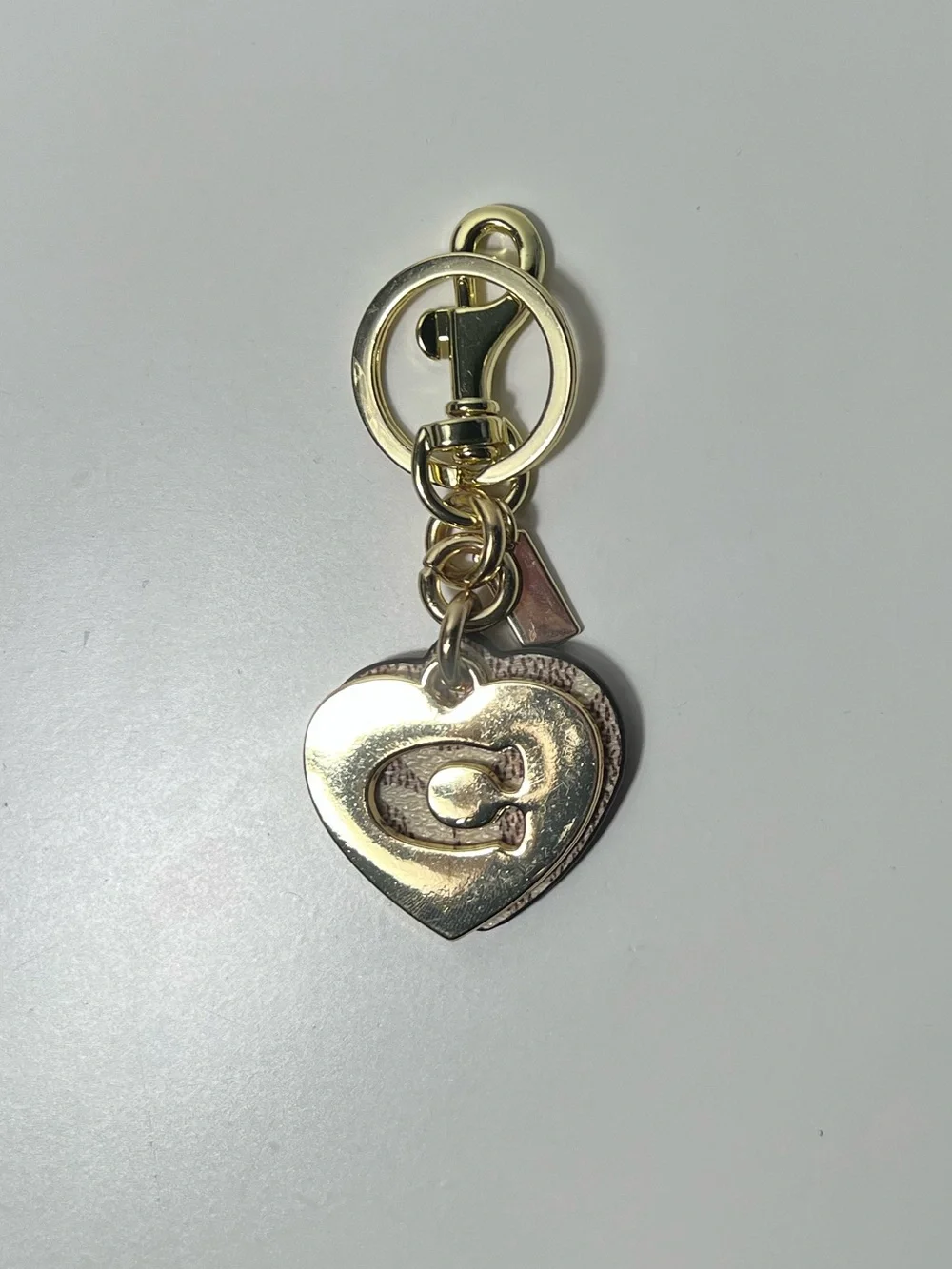 Coach Signature CC Monogram Logo Double Heart Bag Charm Keychain